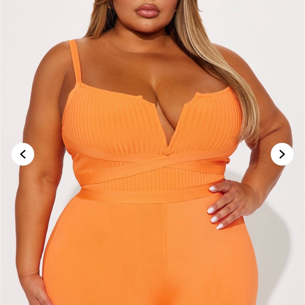 Vibrant Orange Ribbed Jumpsuit